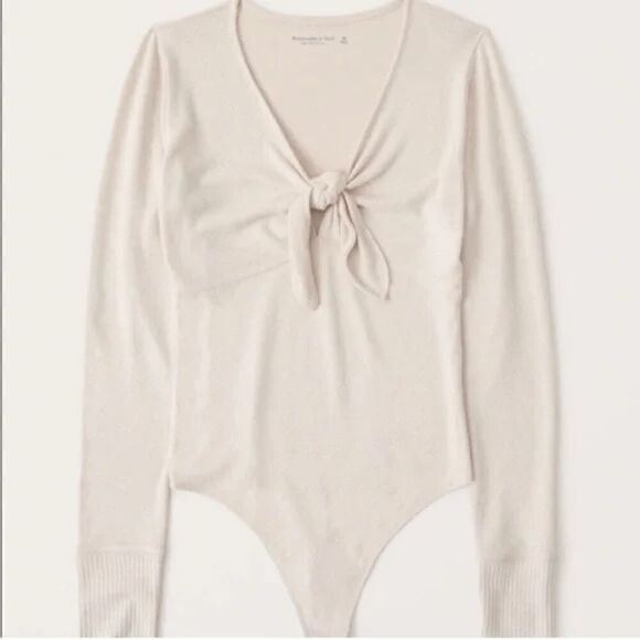 Abercrombie & Fitch Soft Cozy Tie Front Cream Long Sleeve Bodysuit M NWT - Picture 9 of 9
